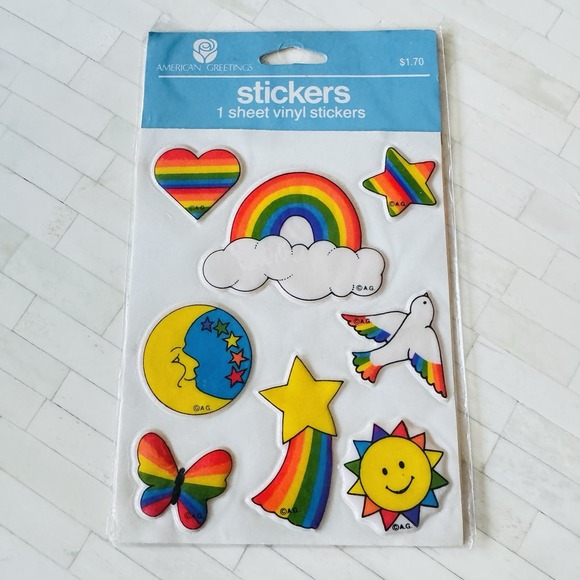 Other - New Vintage 80s American Greetings Puffy Rainbow Colorful Sticker Sheet Rare